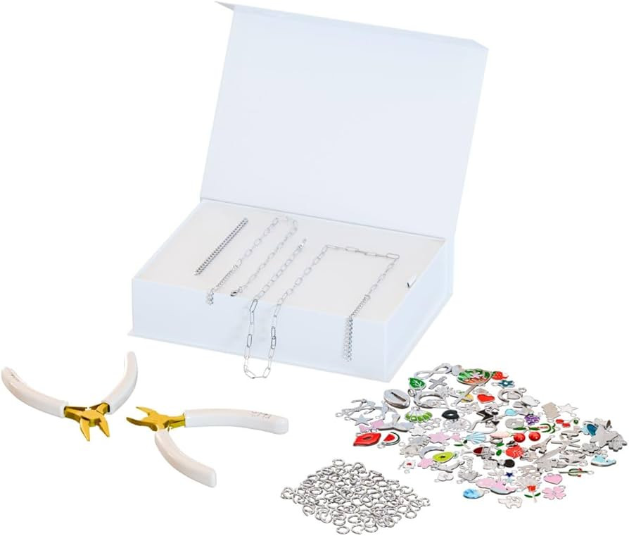 FabuLove Charm Jewelry Kit - DIY Necklace, Bracelet & Ring Set with 100+ Charms, Tools & Jump Rin... | Amazon (US)