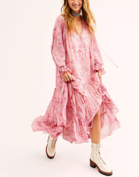 Feeling Groovy Maxi Dress in Pink Print | outdazl
