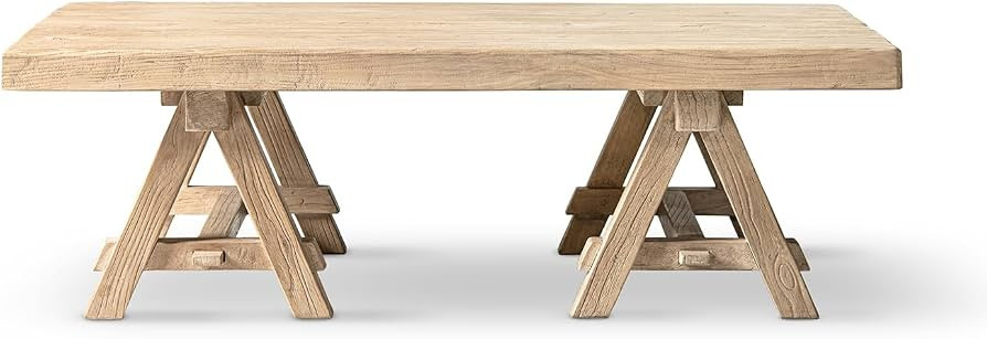 Jennifer Taylor Home Hawthorne 48" Solid Reclaimed Elm Rectangular Trestle Coffee Table, Heritage... | Amazon (US)