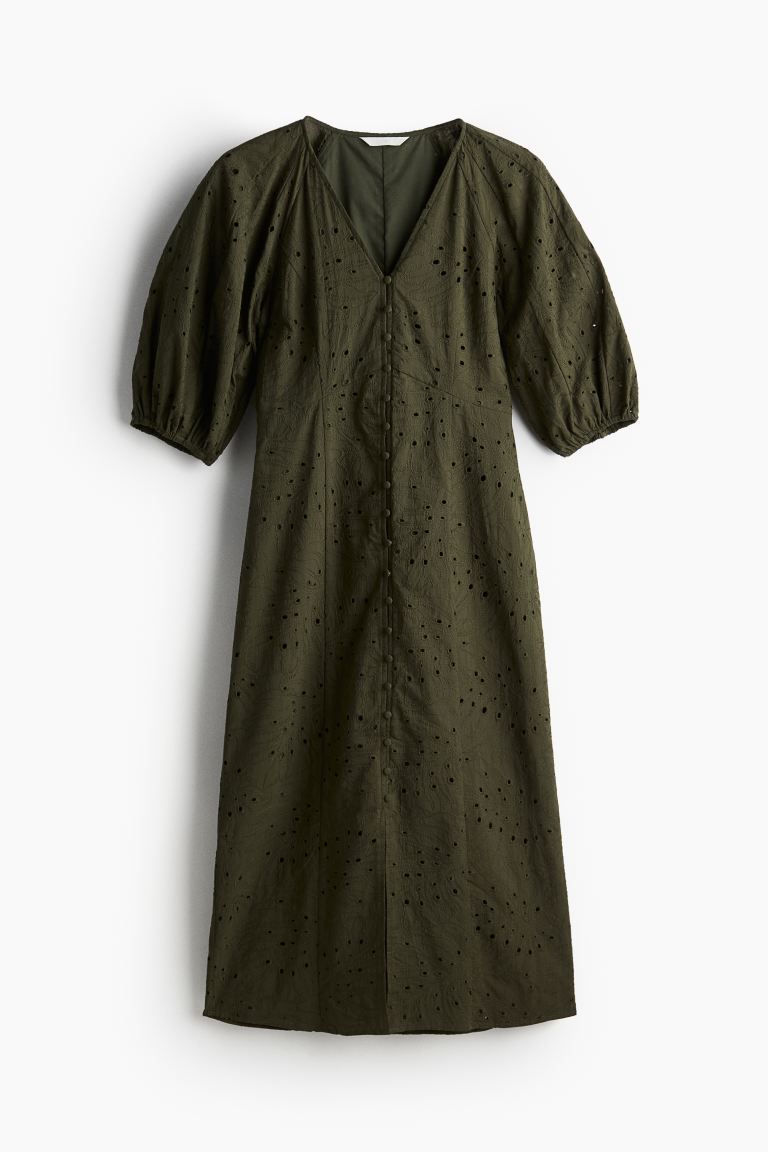 Dress with Eyelet Embroidery - Dark khaki green - Ladies | H&M US | H&M (US + CA)