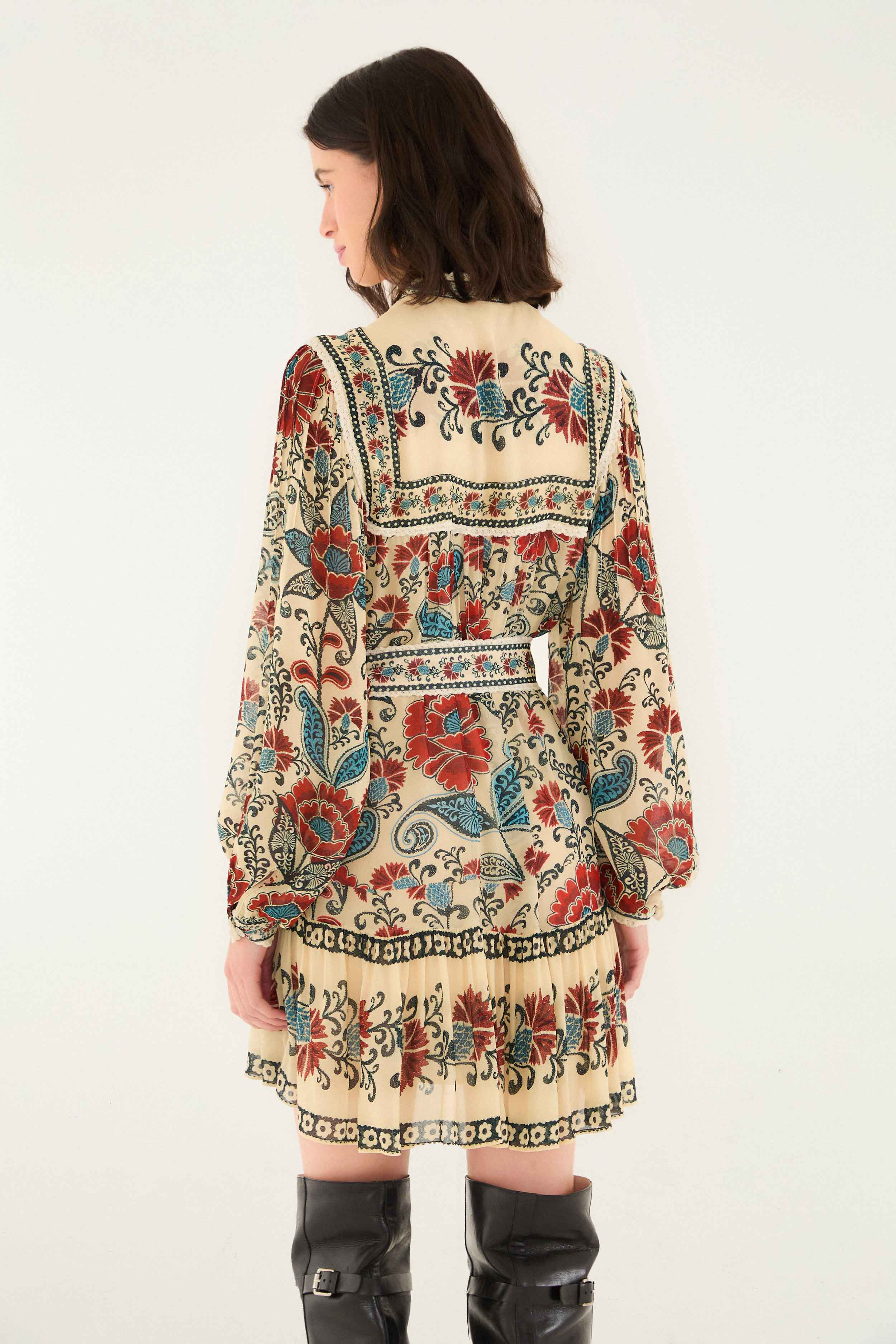 Sand Francesca Long Sleeve Mini Dress | FARM Rio | FarmRio (US)