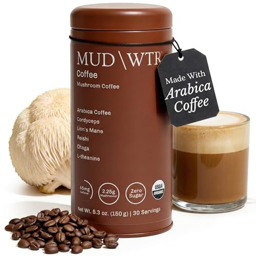 MUDWTR Real Arabica Mushroom Coffee With Adaptogens | Superfood Blend for Focus, Gut Health & Energy | Alternative Mix without Jitters | Organic Ground Arabica | 30 Servings | Amazon (US)