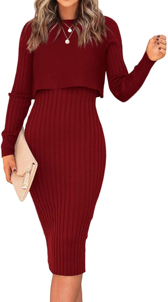 INFITTY Women 2 Piece Sweater Dress Set Ribbed Knit Long Sleeve Tops and Bodycon Skirt Casual Out... | Amazon (CA)