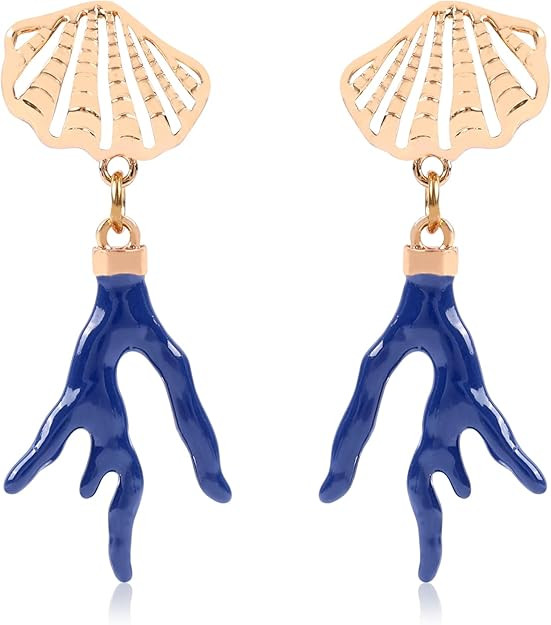 Sea Shell Dangle Earrings for Women Coral Pendant Irregular Earrings Scallop Shell Hollow Out All... | Amazon (US)
