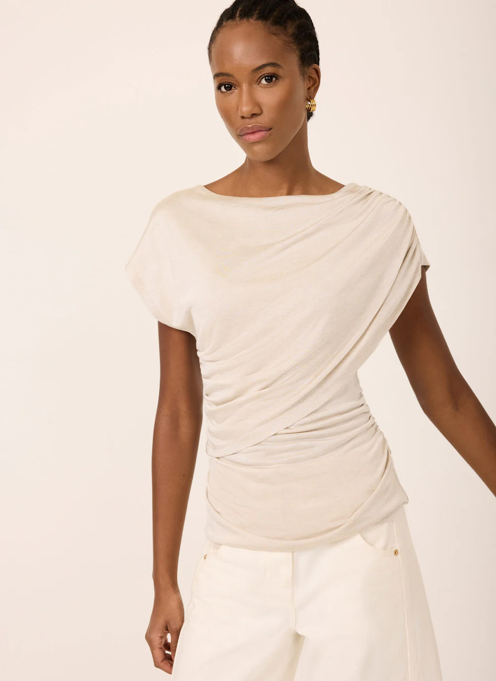 Neutral Drape Detail Top | Mint Velvet