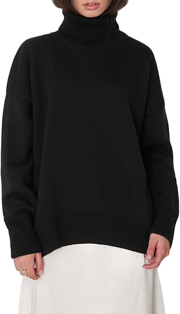 Women's Turtleneck Oversized Sweaters Casual Solid Color Long Sleeve Knit Pullover Sweater Jumper... | Amazon (US)