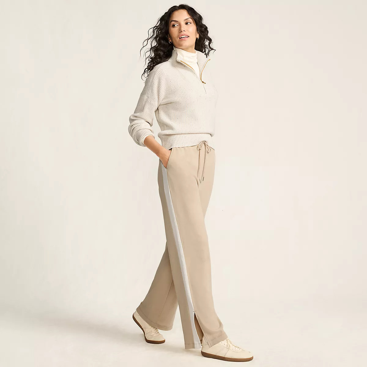 Women's Sport Knit High Rise Relaxed Straight Leg Side Stripe Pants | Lands' End (US)