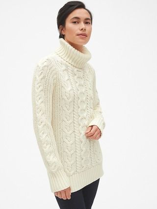 Gap Womens Cable-Knit Turtleneck Tunic Sweater Milk Size XS | Gap US