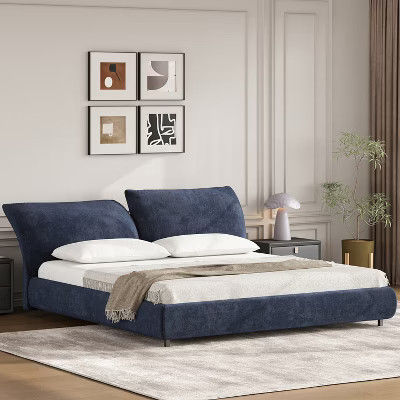 Christopher Knight Home Glenda Modern Adjustable Headborad Upholstered Platform Bed, King, Dark Blue | Target