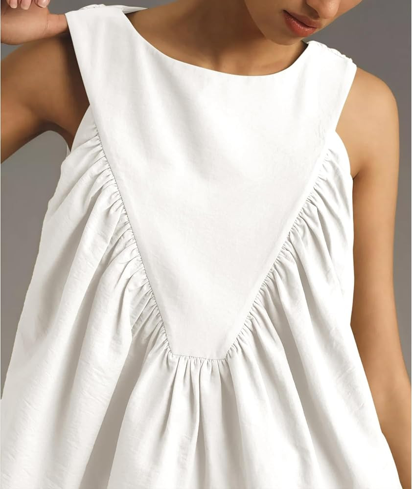 Hixiaohe Shirred Swing Tank Tops for Women Fashion Flowy Sleeveless Shirts Casual Crew Neck Blous... | Amazon (US)