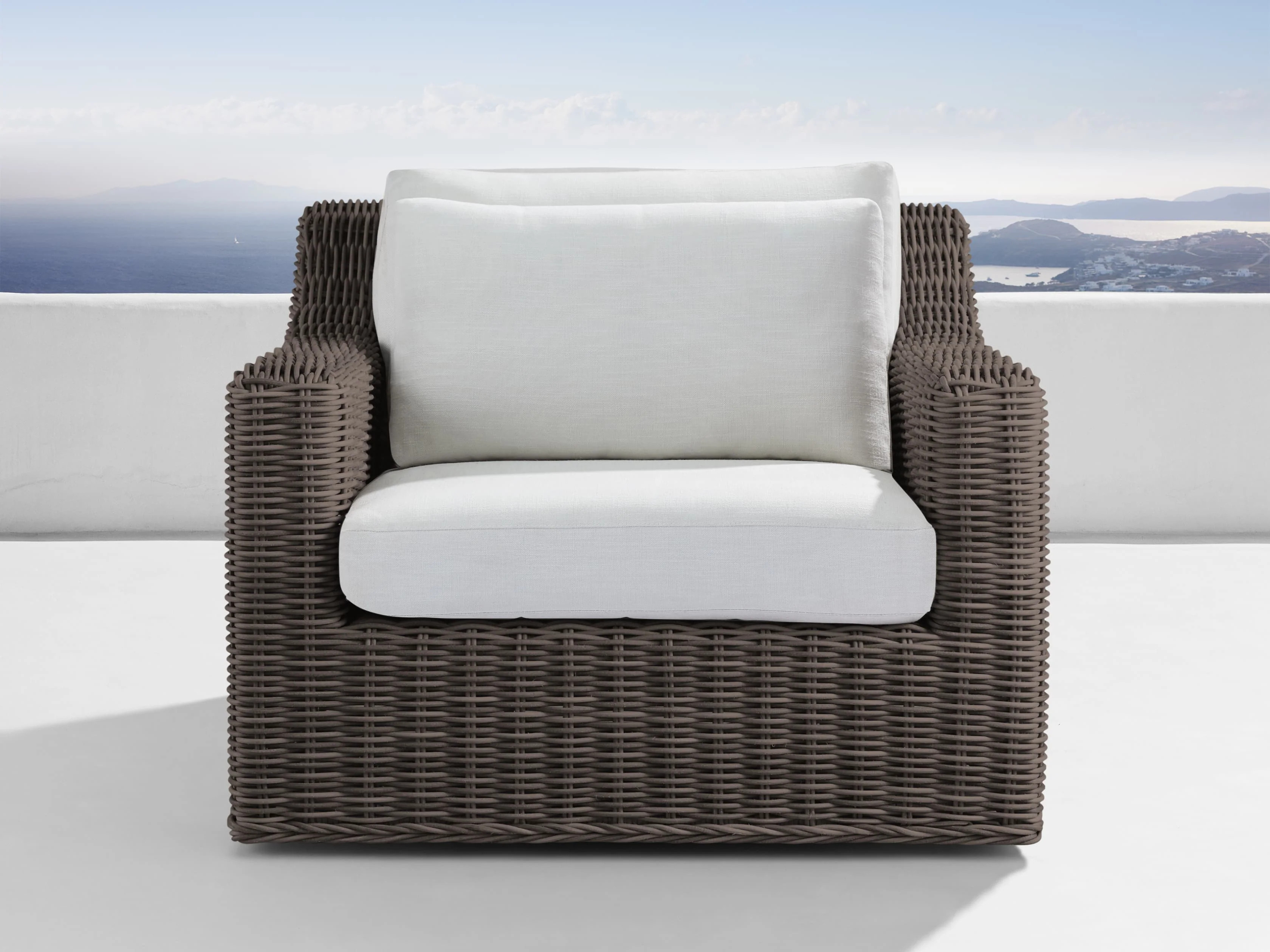 Montauk Outdoor Swivel Chair in Dry Bark | Arhaus