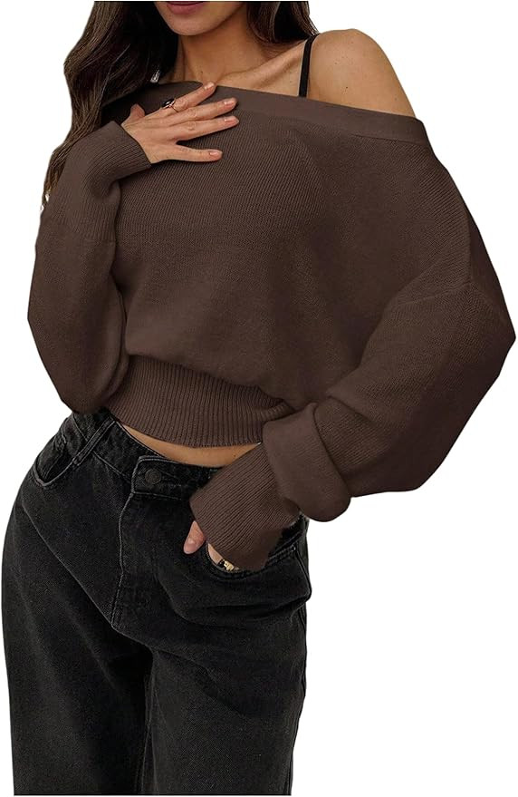 Women's Off The Shoulder Sweater Long Sleeve Knit Pullover Cinched Waist Tops Trendy Fall Outfits | Amazon (US)