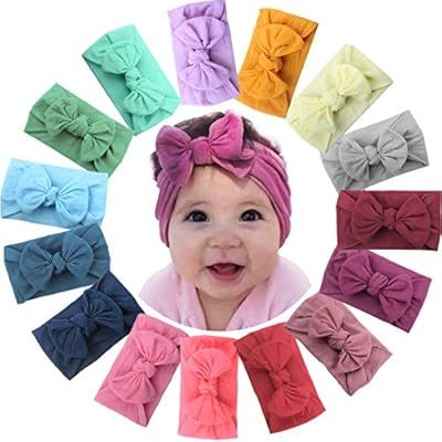 ALinmo 15Pieces Nylon Newborn Headband Big Hair Bow Girl's Headbands for Newborns Toddler Infants... | Amazon (US)