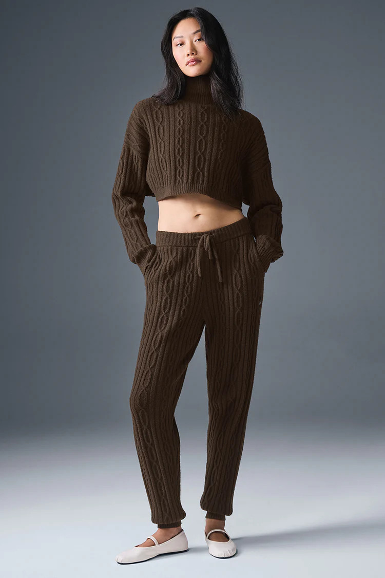 Cable Knit Cropped Winter Bliss Turtleneck Long Sleeve - Espresso | Alo Yoga (US)