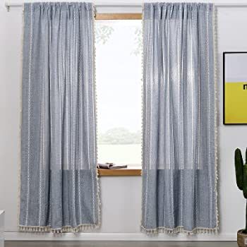 RoomTalks Boho Curtains for Bedroom Living Room 63 Inch Length Light Blue Country Farmhouse Cotta... | Amazon (US)