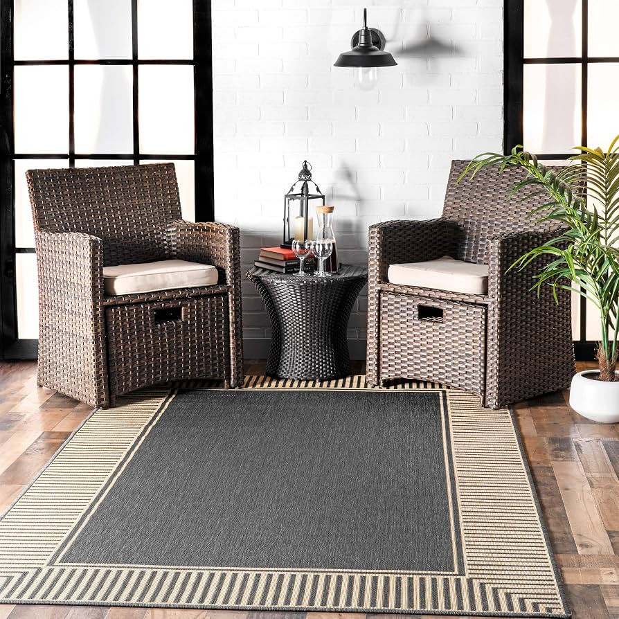 Nuloom Asha Dark Grey/Ivory, 9'6" x 12', Casual, Striped Border, Soft and Cozy, High Traffic, Sta... | Amazon (US)