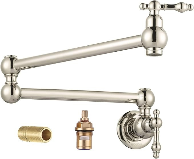WOWOW Polished Nickel Pot Filler Faucet - Brass Pot Filler Wall Mount Kitchen Stove Faucet with D... | Amazon (US)
