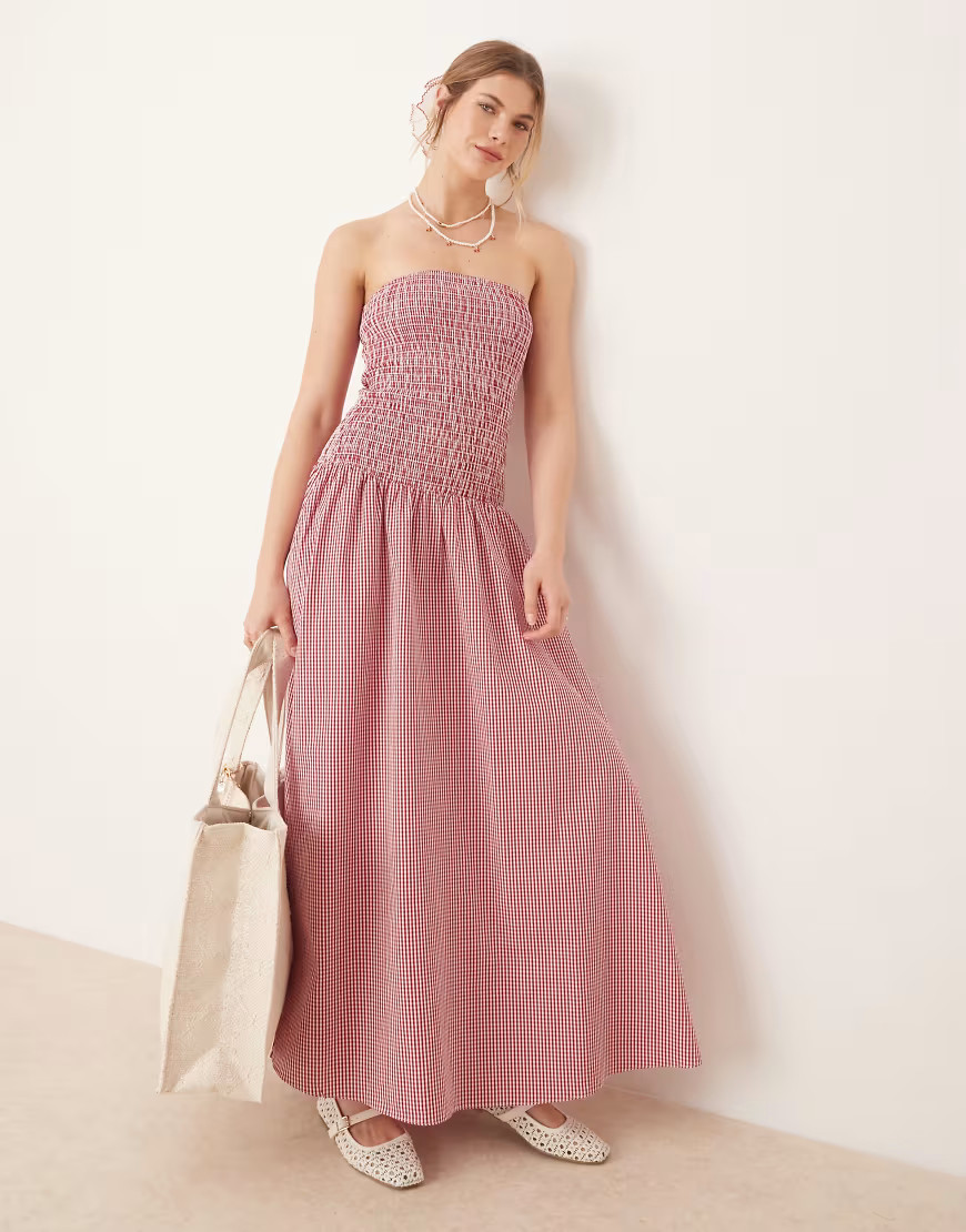 Glamorous shirred drop waist maxi dress in red gingham | ASOS (Global)