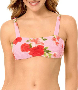 GB Floraflage Pink Scrunchie Textured Wide Strap Bandeau Swim Top & Scrunchie Textured Classic Hi... | Dillard's