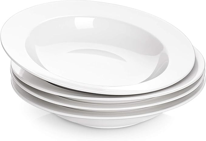 DOWAN Soup Bowls, Pasta Bowls Plates, White Salad Bowls Set of 4, Porcelain Wide Rim Bowls, 20 Ou... | Amazon (US)