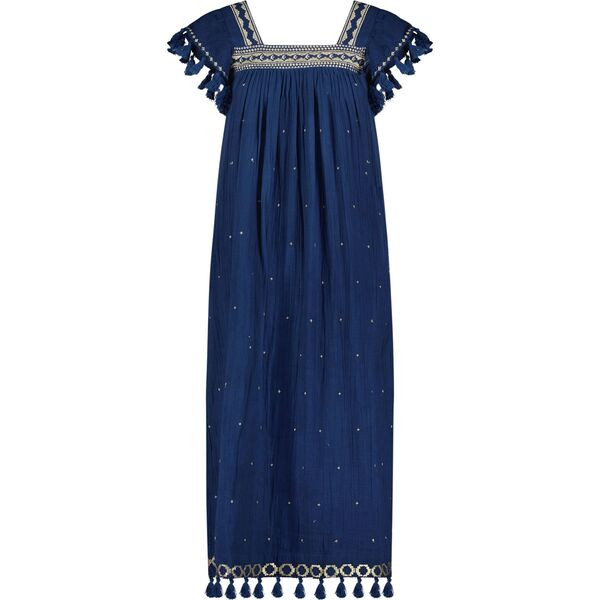 Maxi Sandrine Womens Dress Galaxy Embroidery, Blue | Maisonette