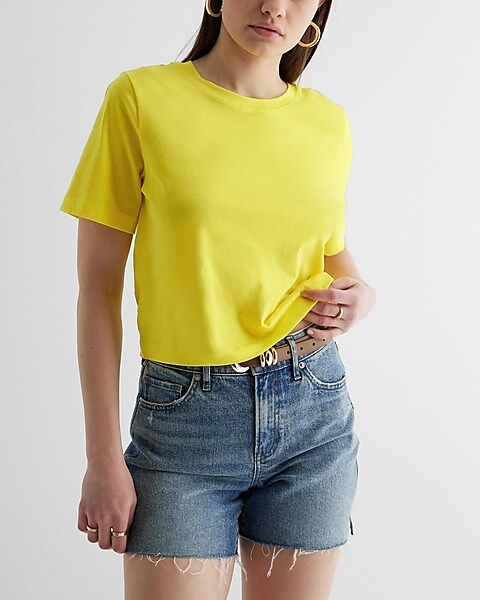 Relaxed Crew Neck Boxy Cropped Tee | Express