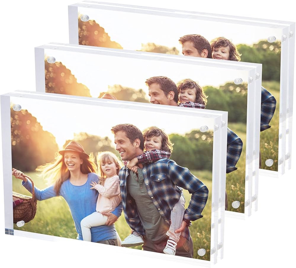 SimbaLux Magnetic Acrylic Picture Photo Frame 4x6 inches (3 Pack), Clear Glass Like, Double Sided... | Amazon (US)