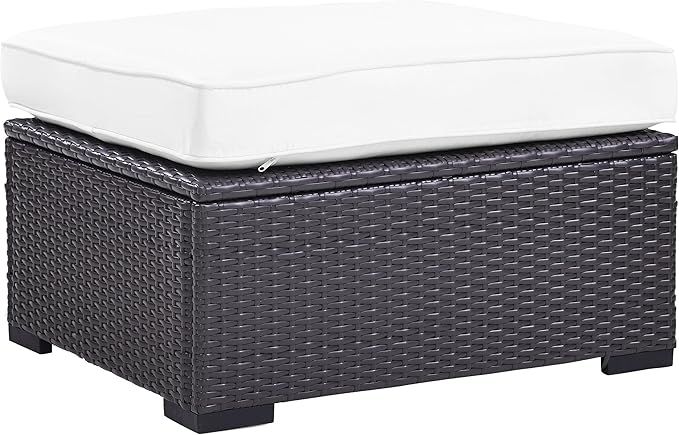 Crosley Furniture KO70127BR-WH Biscayne Outdoor Wicker Ottoman, Brown with White Cushions | Amazon (US)