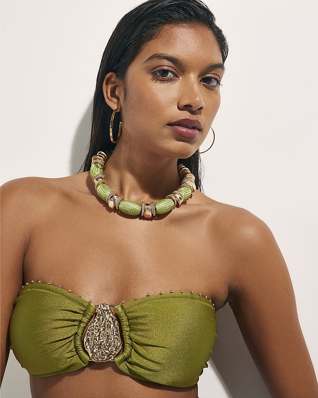 Green Thread Beaded Necklace | River Island UK & IE