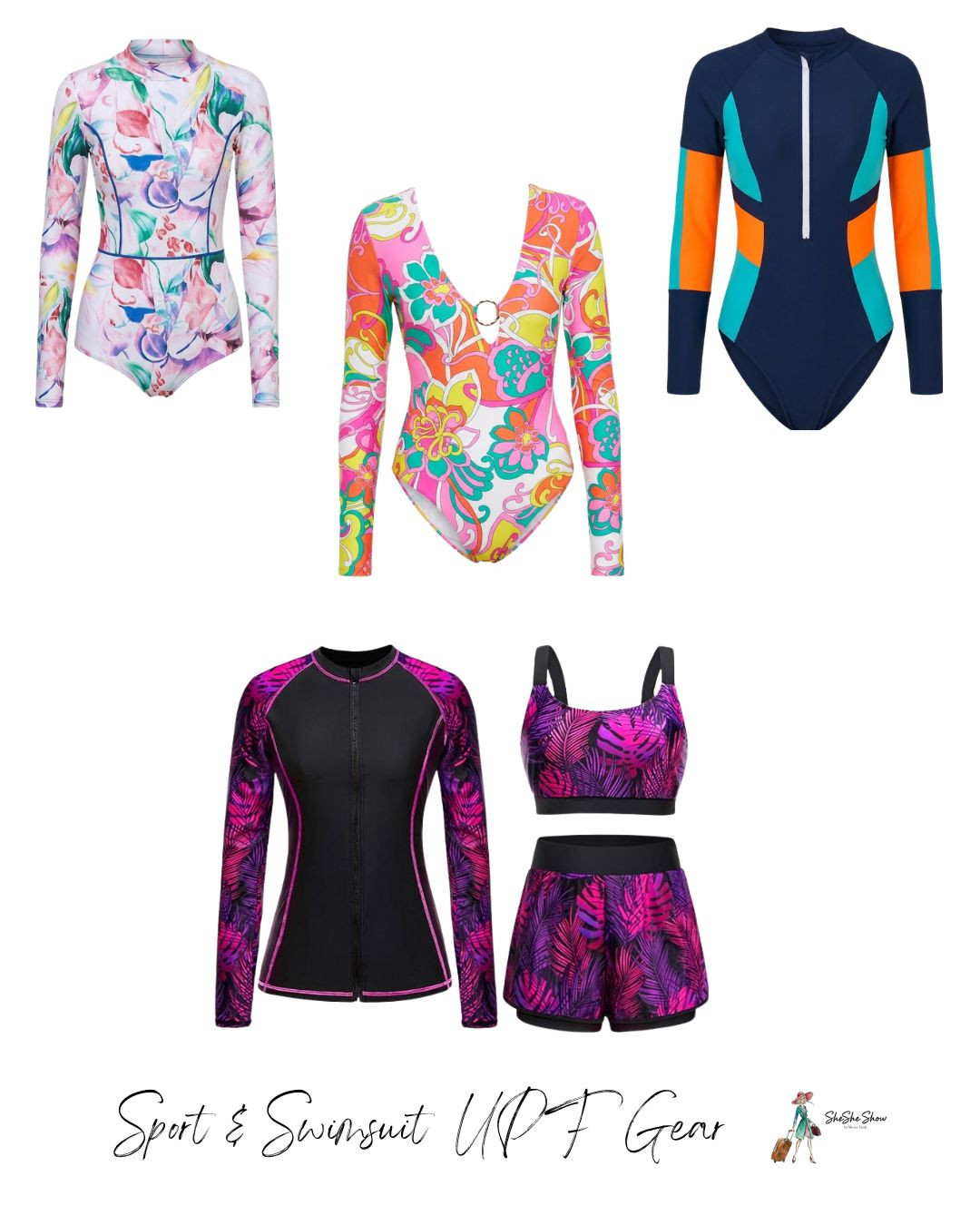 Sport swimsuits with UPF sun protection.
Long sleeve swimsuits, two piece sport 
Perfect for extended outdoor sports and activities. Boating, fishing, paddle boarding, surfing etc

#LTKOver40 #LTKActive #LTKSwim