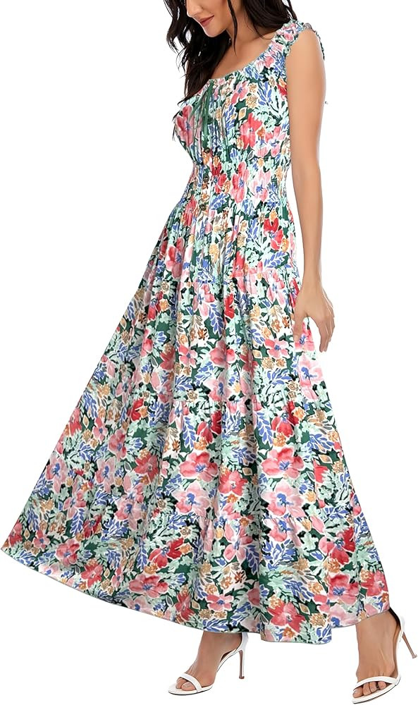 OSTOO Women's 2026 Summer Boho Floral Print Tiered Casual Flowy Long Maxi Dress | Amazon (US)