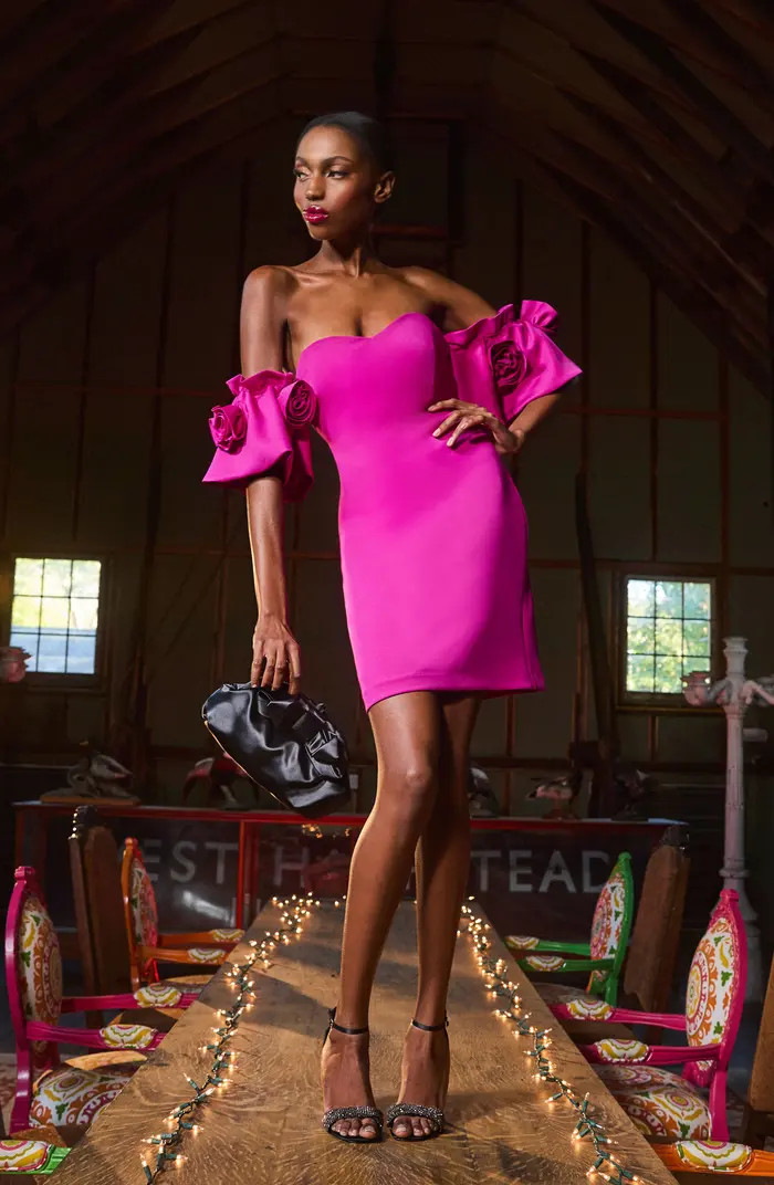 Rosette Off the Shoulder Cocktail Minidress | Nordstrom