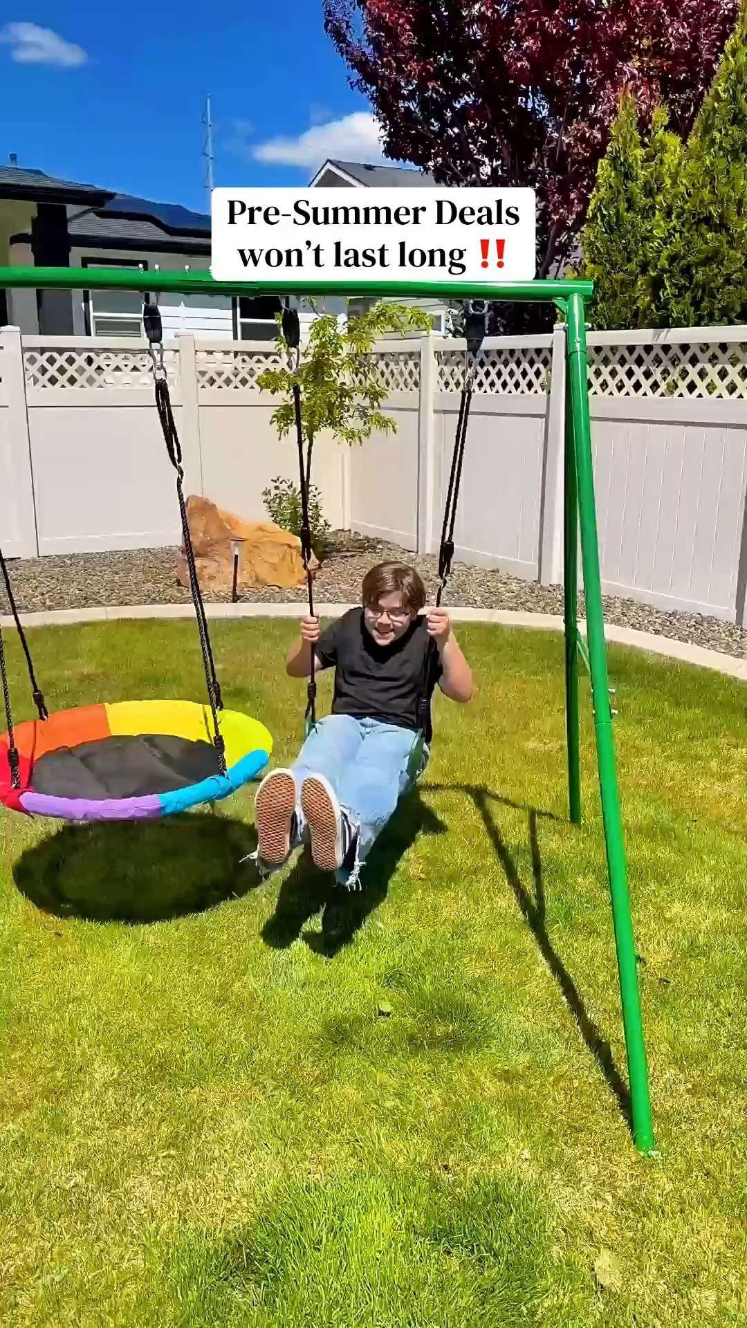 Perfect way to get the kids outside this summer 😅 This swing set was so easy to set up 

 #LTKdayinmylife #LTKHome #LTKKids