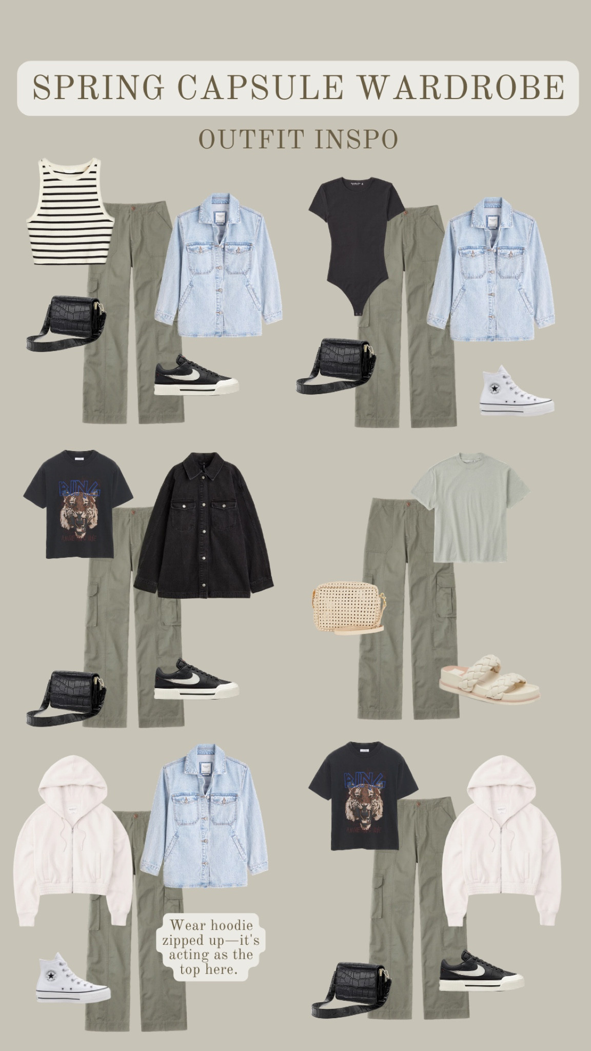 Spring 2023 capsule wardrobe — olive cargo pants outfit inspo

#LTKunder100 #LTKFind #LTKSeasonal