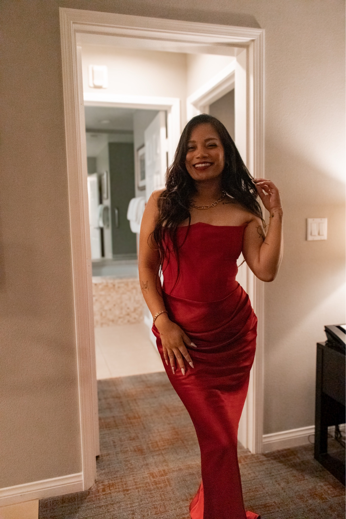 Elegant, formal red dress ❤️ wore a size M, smaller cup A/B, regular dress length! Received SO many compliments at my company Christmas party, 10/10 recommend if you want to feel absolutely beautiful, sexy, and fancy 💃🏻 paired it with gold accessories and heels

@houseofcb Persephone dress, #houseofcb 

#LTKStyleTip #LTKHoliday #LTKParties