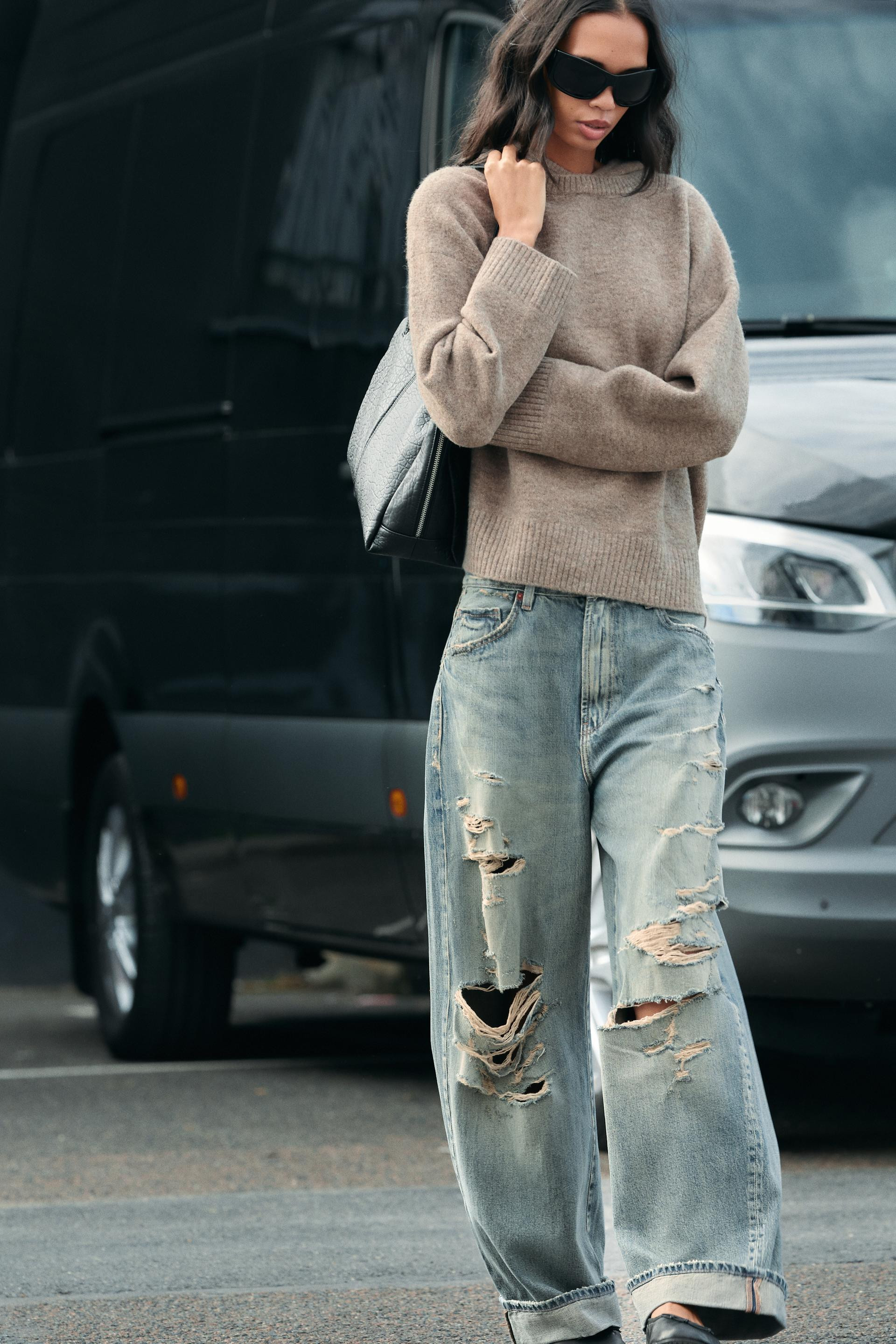 Zara - Oversized Knit Hoodie Sweater - Light Mink - S-M - Woman | Zara US
