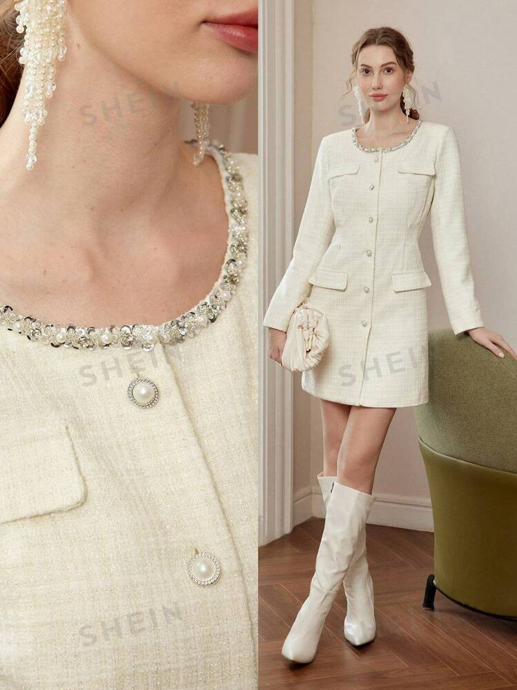 MOTF PREMIUM FLAP DETAIL SINGLE BREASTED PLACKET DRESS | SHEIN | SHEIN