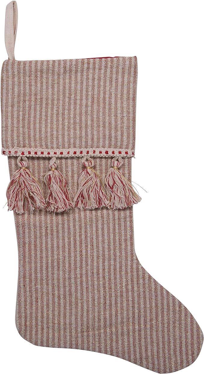 Creative Co-Op Vintage Style Cotton Woven Christmas Stripes, Gold Accents & Tassels Stockings, Re... | Amazon (US)