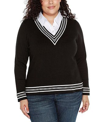 Plus Size V-Neck Twofer Sweater | Macy's Canada