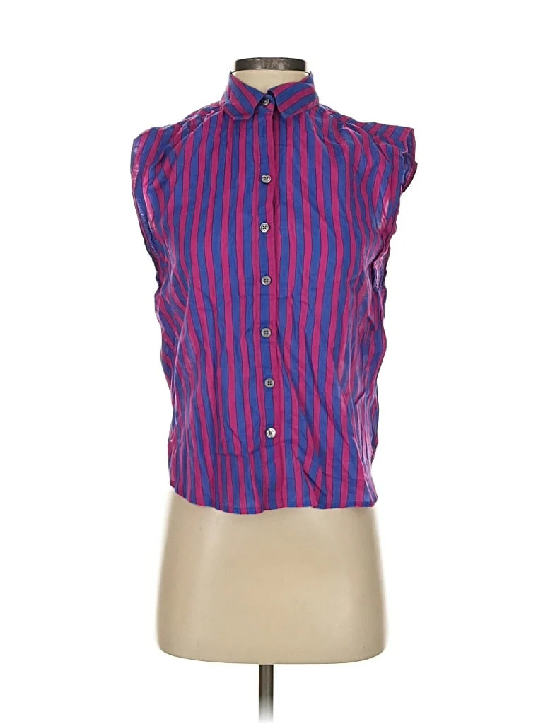 Banana Republic Factory Store 100% Cotton Stripes Purple Sleeveless Button-Down Shirt Size XXS - ... | ThredUp (US)
