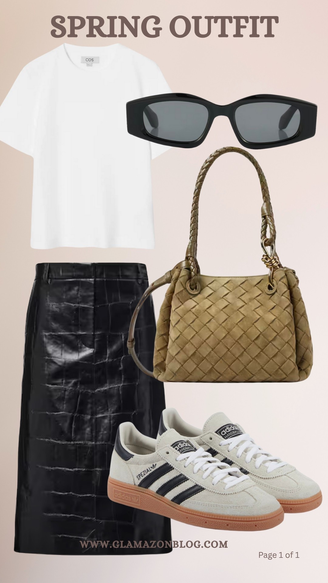Spring outfit, croc skirt, Bottega bag, adidas samba, black sunglasses, alaia sunglasses, smart casual outfit 

#LTKmodest #LTKstyletip #LTKspring