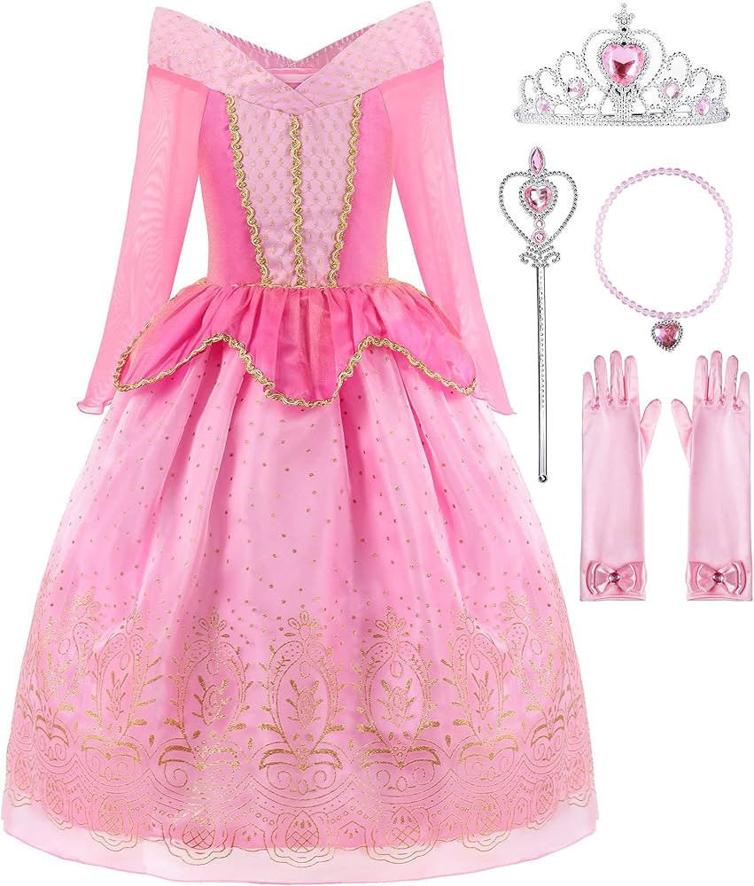 ReliBeauty Little Girls Princess Dress up Costume with Accessories, 4 (120), Pink | Amazon (US)