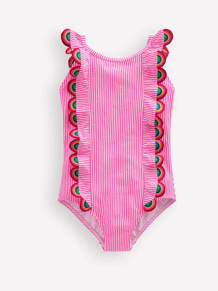 Boden Pink Flutter Trim Swimsuit | Next US