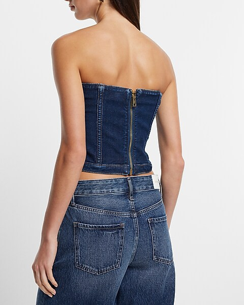 Denim Stitched Corset Cropped Tube Top | Express