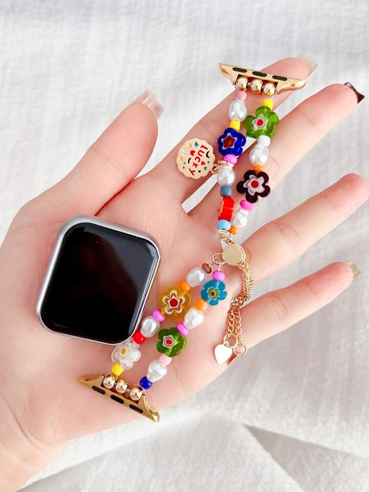 1pc Dopamine Flower Decor Bracelet Design WatchBand Compatible With Apple Watch Band 38mm 40mm 41... | SHEIN