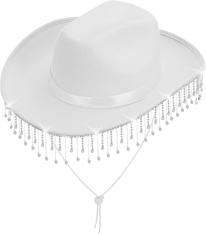 Aoufuwel Pink Rhinestone Cowboy Hat for Women - Glitter Pink Cowgirl Hat with Rhinestones for Hal... | Amazon (US)
