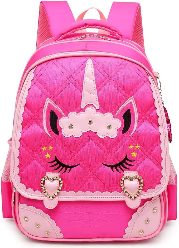 Moonmo Cute Unicorn Face Diamond Sequins Waterproof Princess School Backpack Set Girls Book Bag | Amazon (US)