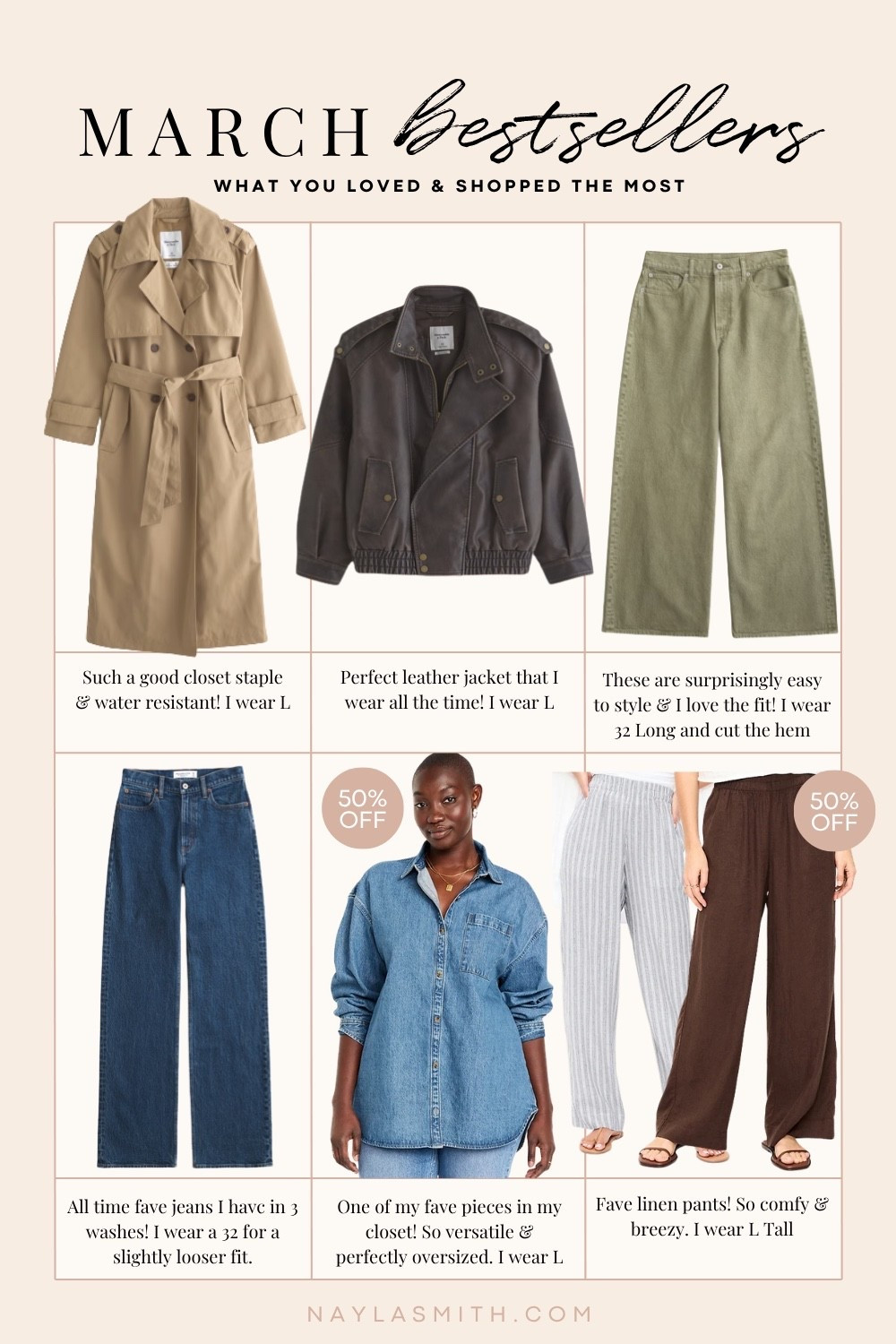 March Bestsellers! Classic trench coat (I wear L), leather jacket (I wear L), olive green wide leg jeans (I wear 32 long and cut the hem for a custom length), dark wash jeans (I wear 32), oversized denim shirt (I wear L), striped & dark brown linen pants (I wear L tall). Canadian Old Navy links are under “similar products”


#LTKjeans #LTKstyletip #LTKsale