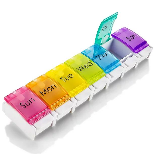 7 Day Pill Organizer - with Push Button Assisted Open a Daily Travel Pill Box Case Planner and La... | Walmart (US)