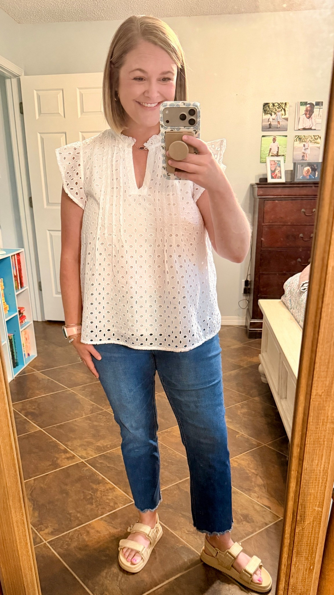Simple, classic, and so easy to wear 🤍✨
This eyelet top + denim combo is one of my go-to everyday outfits—cute, comfy, and put together without trying too hard 🙌

#LTKootd #LTKMidsize #LTKmomlife